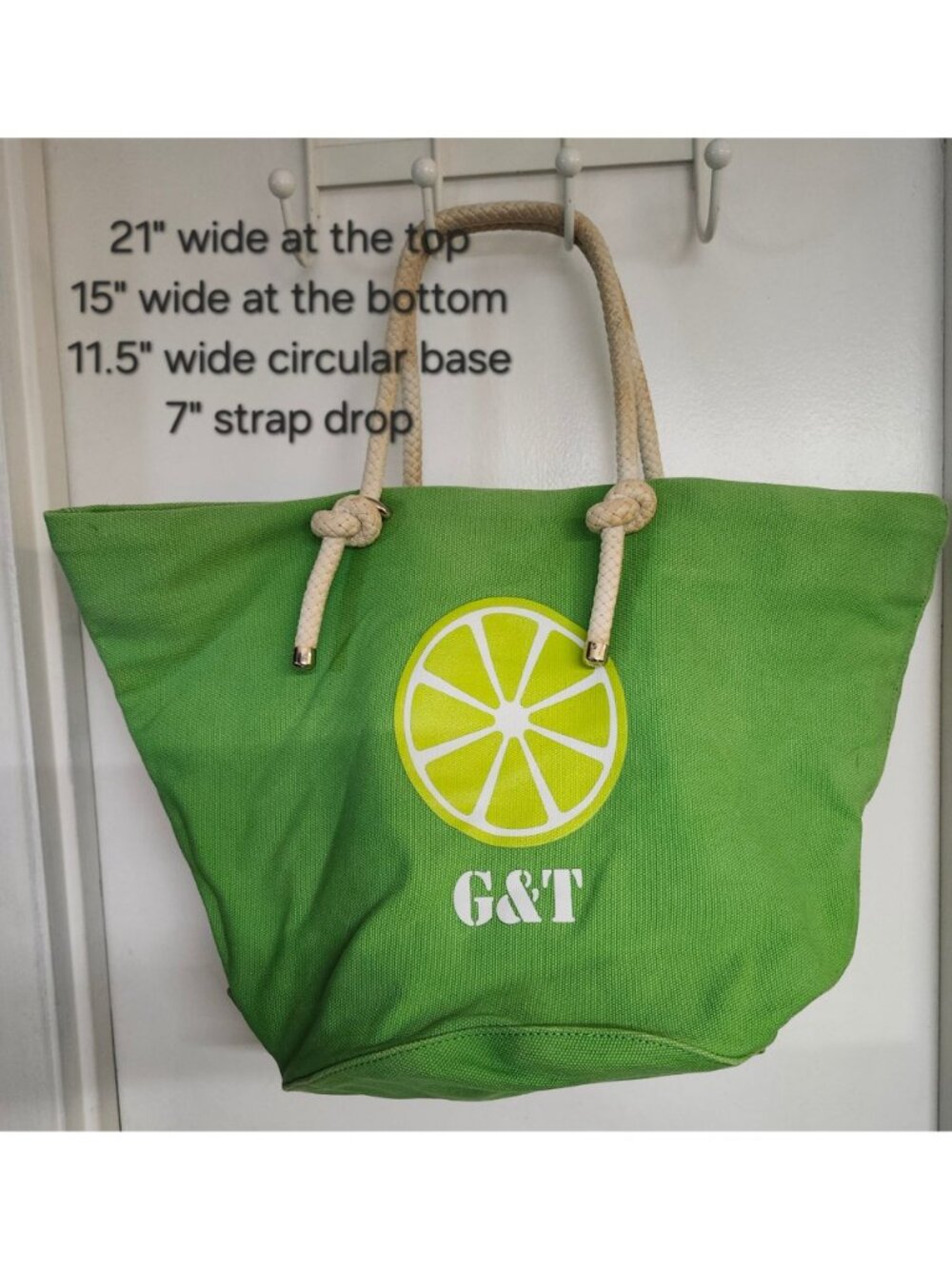 Kate Spade Lime Green G&T Beach Tote Bag Rope Handles Heavyweight Canvas - Picture 15 of 15
